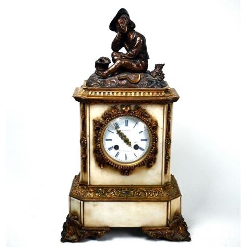 813 - F Viteau, Rou Varriene, a late 19th century French gilt and marble 8-day mantel clock, surmounted by... 