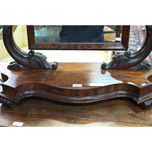 818 - A large Victorian mahogany toilet mirror raised on a serpentine platform base on scroll feet, 67 x 3... 