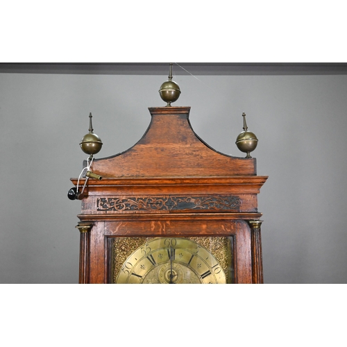 853 - John Stokes, Saffron Walden, an 18th century oak longcase clock, the 8-day movement with 30 cm brass... 