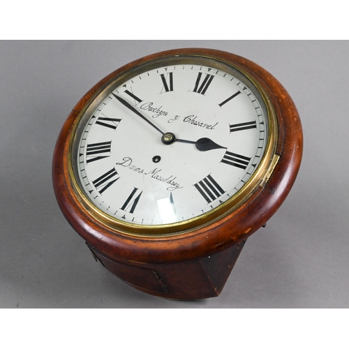 855 - Bwthyn y Chwarel, Dinas Mawddwy, a late 19th century mahogany cased single fusée wall clock, the whi... 