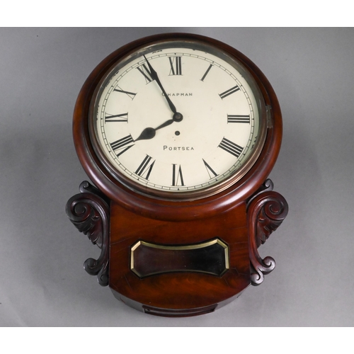 856 - Chapman, Portsea, a late 19th century mahogany single fusée drop dial clock, with white enamelled di... 