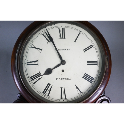 856 - Chapman, Portsea, a late 19th century mahogany single fusée drop dial clock, with white enamelled di... 