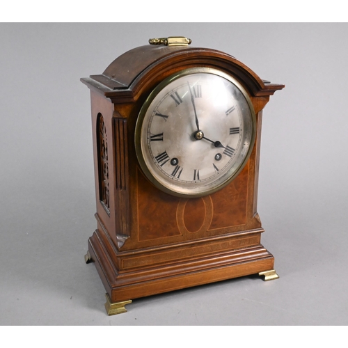 864 - A classic Georgian style walnut cased 8-day twin-train W & B movement bracket clock, with silver... 