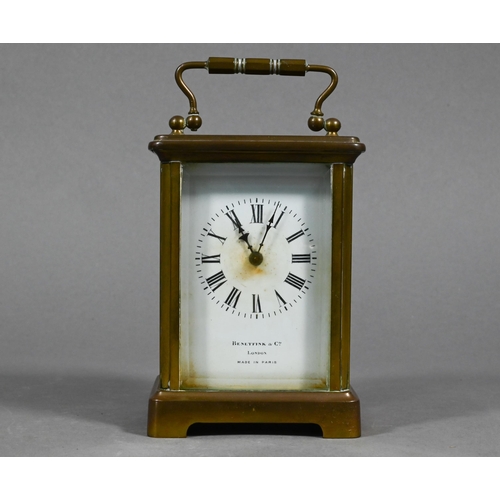 867 - Benetfink & Co. London, a brass carriage clock, with white enamelled dial, 11.5 cm h a/f