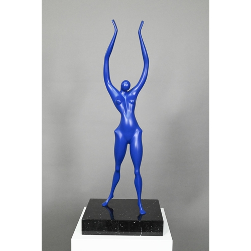 886 - Isaac Kahn (b.1950) 'Passion H', blue-patinated bronze female nude, arms upraised, signed limited ed... 