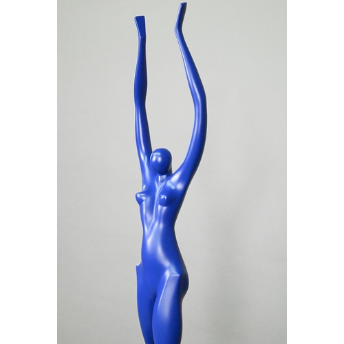 886 - Isaac Kahn (b.1950) 'Passion H', blue-patinated bronze female nude, arms upraised, signed limited ed... 