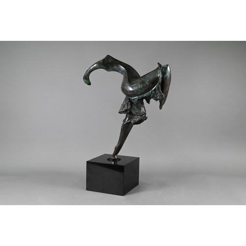 888 - Isaac Kahn large bronze abstract figure, female dancer, signed limited edition 3/4, on stone cube ba... 