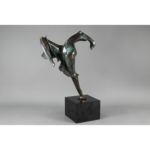 888 - Isaac Kahn large bronze abstract figure, female dancer, signed limited edition 3/4, on stone cube ba... 