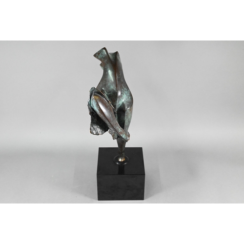 888 - Isaac Kahn large bronze abstract figure, female dancer, signed limited edition 3/4, on stone cube ba... 