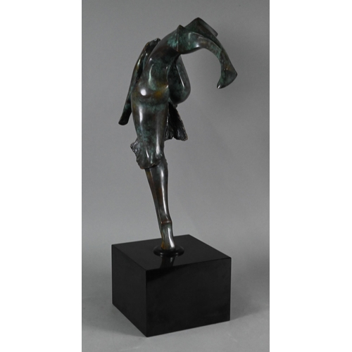 888 - Isaac Kahn large bronze abstract figure, female dancer, signed limited edition 3/4, on stone cube ba... 