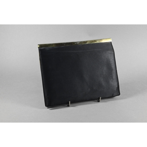 1131 - An Asprey black satin evening bag with silver gilt mount, London 1956 and green silk lining, 18 x 23... 