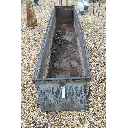 10 - Large galvanized rivetted trough, 244 x 48 x 42 cm h