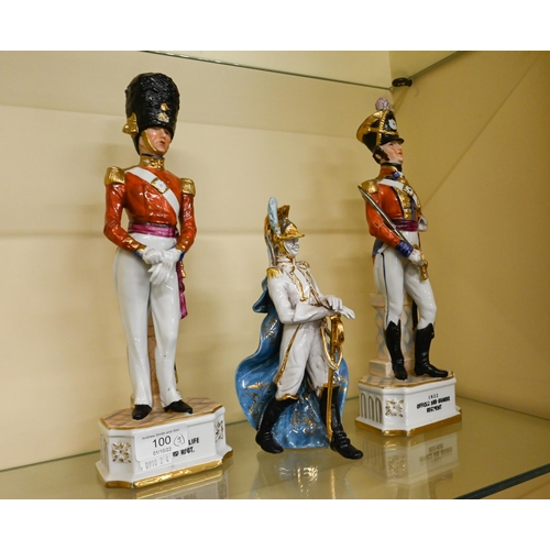 100 - Three china figures of Napoleonic soldiers (1 a/f)