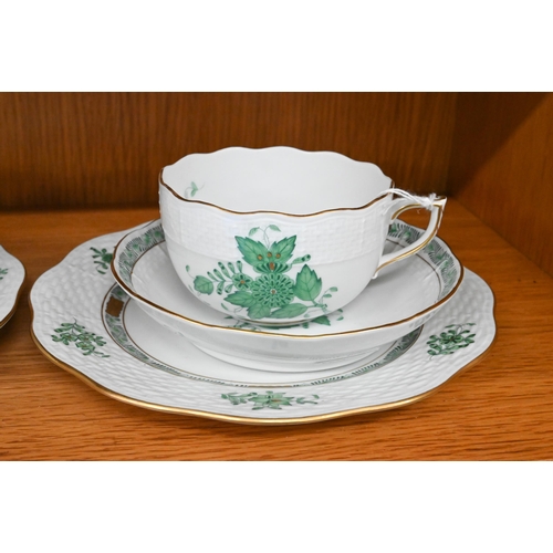 110 - A Herend Apponyi Green double-trio of tea-cup, saucer and plate (6)