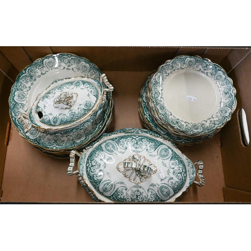 115 - Edwardian 'Garland' green-printed semi-porcelain dinner service by J Kent (2 boxes)