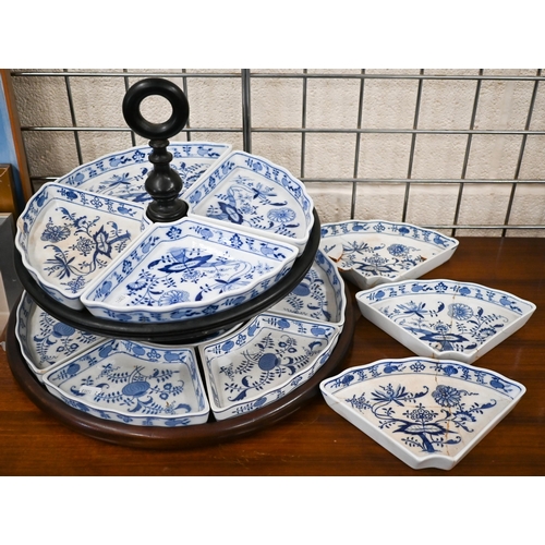 134 - Villeroy & Bosch lazy susan, fitted with 'Dresden china' pattern segmented dishes, t/w a matchin... 