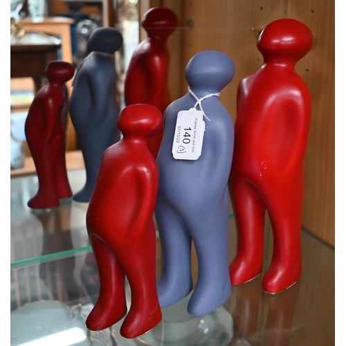 140 - A graduated set of three figures after Guido Deleu (b 1932, Belgium), 'The Visitor', 25/23/19 cm