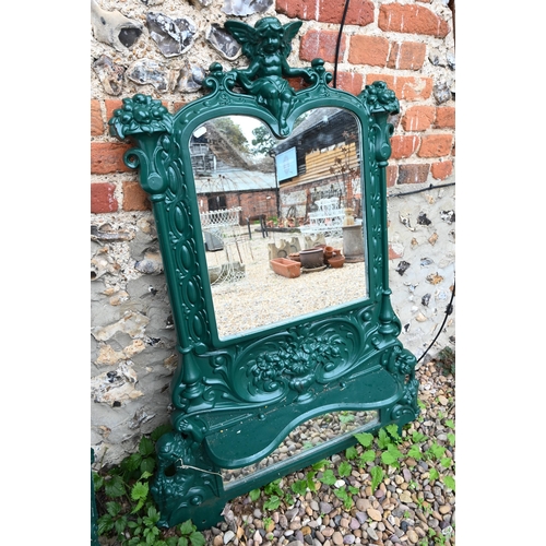 27 - An old Victorian style cast iron mirror backed vanity stand with inset sink