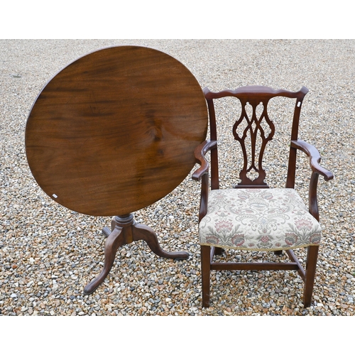 367 - A George III mahogany tilt top tripod table to/w a mahogany carver chair (2)