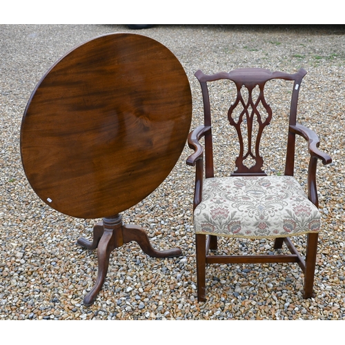 367 - A George III mahogany tilt top tripod table to/w a mahogany carver chair (2)