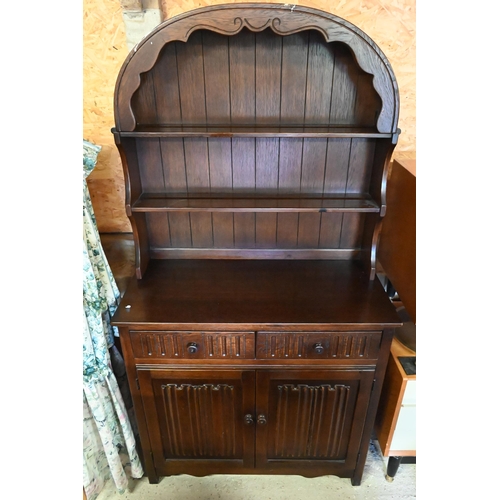 370 - A Old Charm style arched back oak cottage dresser, 95 x 44 x 173 cm h