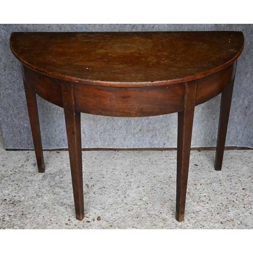 375 - A George III mahogany demi-lune table, 98 x 48 x 71 cm h