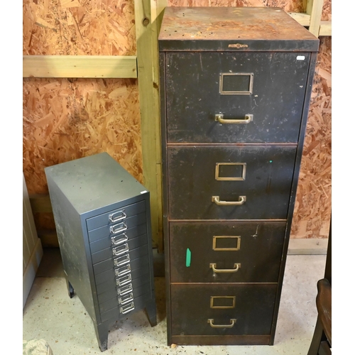 380 - A vintage four drawer filing cabinet to/w a Bisley ten drawer filing chest (2)