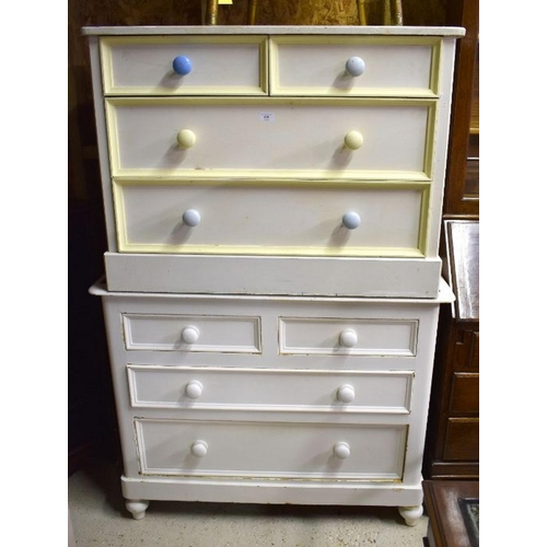 381 - A painted Victorian pine chest of drawers to/w another modern painted chest (2)