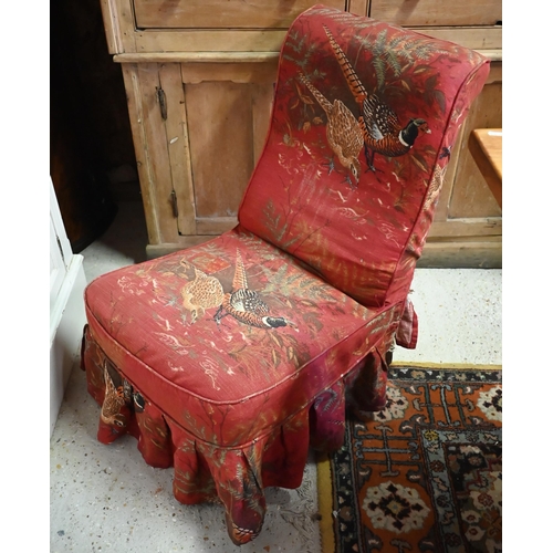 382 - A pair of Victorian button backed nursing chairs to/w another, all in remnants of original silk cove... 