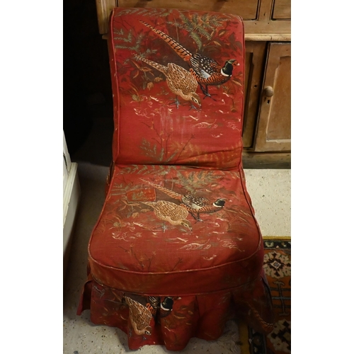 382 - A pair of Victorian button backed nursing chairs to/w another, all in remnants of original silk cove... 