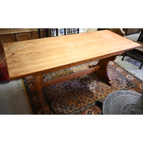 386 - An old pine kitchen table, 182 x 75 x 76 cm h