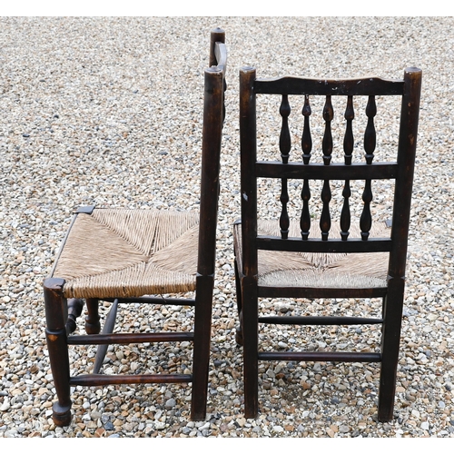 389 - A set of five antique spindle back rope seat side chairs, to/w a similar carver chair - all a/f (6)