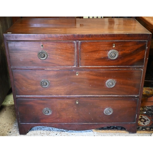 393 - A Victorian mahogany chest of two short over two long drawers on shaped bracket feet, 89 x 45 x 79 c... 