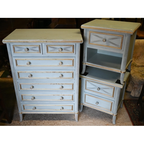 394 - A Wedgwood blue and gilt trimmed chest of two short over three long graduated drawers, 80 x 47 x 110... 