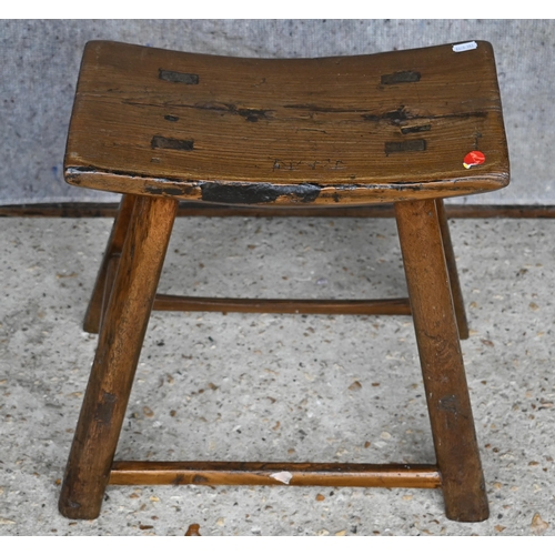 395 - An antique elm seat stool