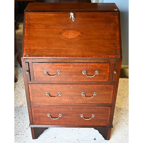 396 - A Victorian style cross-banded mahogany bureau, 62 x 44 x 95 cm h