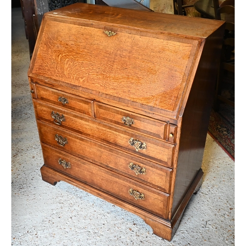 397 - A Georgian style cross-banded oak bureau, 84 x 47 x 99 cm h