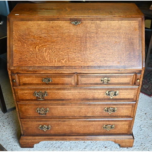 397 - A Georgian style cross-banded oak bureau, 84 x 47 x 99 cm h