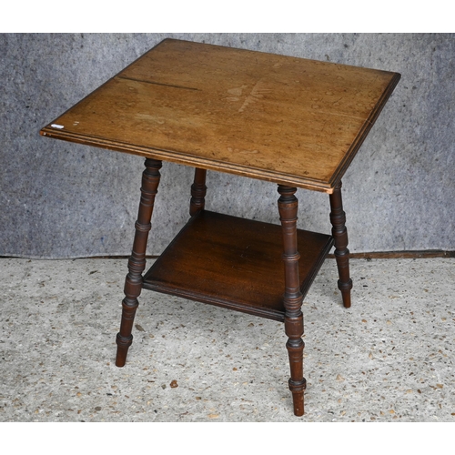 398 - #An Edwardian walnut two tier occasional table, 56 x 56 x 61 cm h