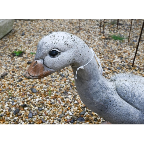 40 - Painted reconstituted stone Goose and Gander garden figures, 55 cm high and 45 cm high