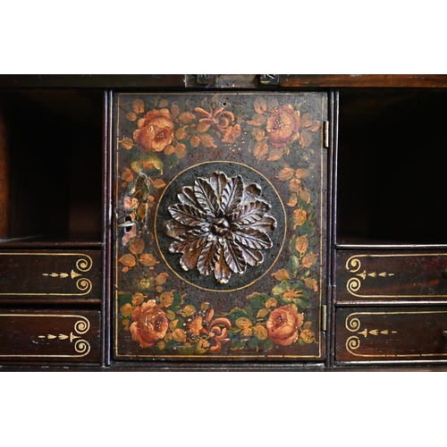 401 - A George III mahogany bureau with fitted interior over four long graduated drawers on shaped bracket... 