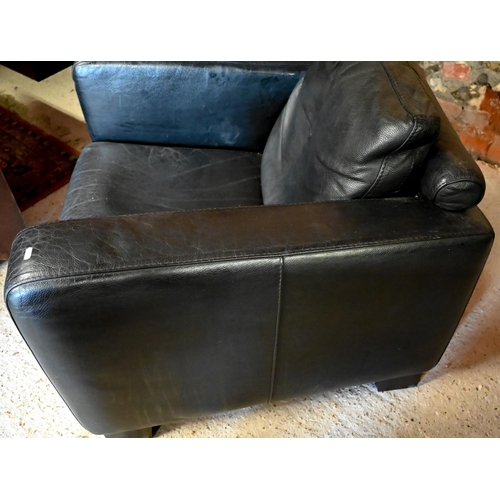 404 - A pair of contemporary black leather easy armchairs (2)