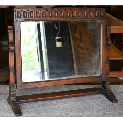 417 - An antique oak chest of four long drawers with applied geometric moulding in the Jacobean style, rai... 