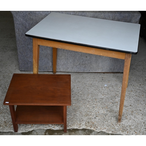 428 - A 1960s kitchen table with formica top, 90.5 x 60 x 75 cm h to/w teak coffee table,