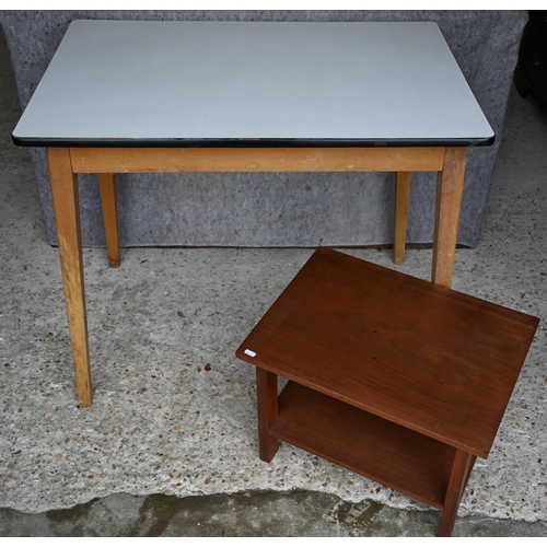 428 - A 1960s kitchen table with formica top, 90.5 x 60 x 75 cm h to/w teak coffee table,