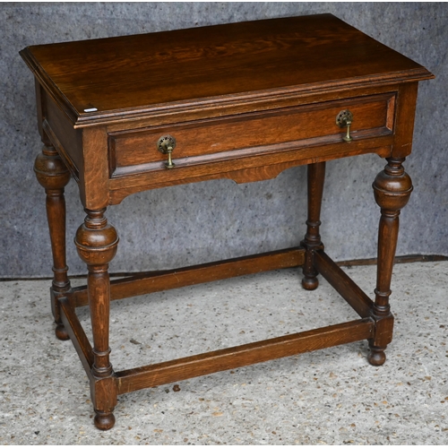 430 - An antique oak single drawer side table, 76 x 46 x 74 cm h