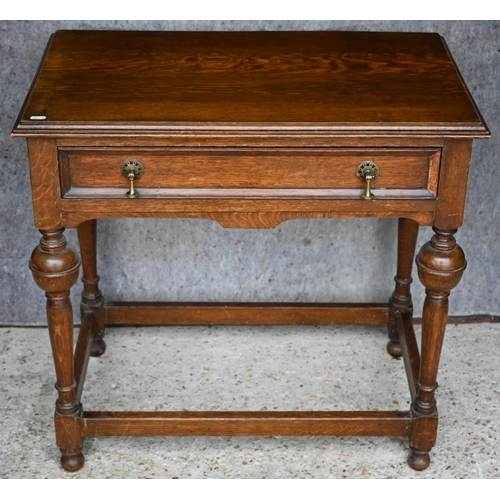 430 - An antique oak single drawer side table, 76 x 46 x 74 cm h