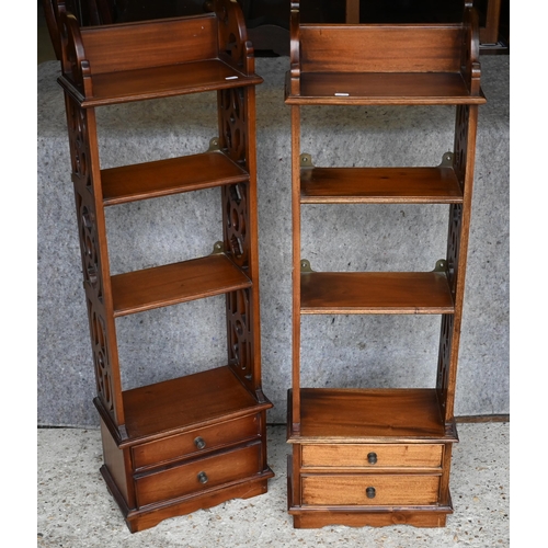 438 - A pair of hardwood bookcases each with two drawers to base, 34 x 16 x 112 cm h (2)