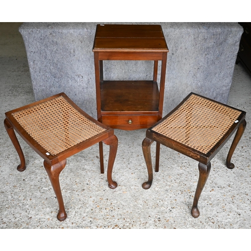 439 - Two cane panelled stools to/w a Victorian mahogany night stand (3)