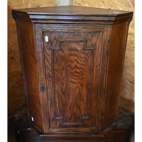 443 - #A George III mahogany hanging corner cupboard to/w a smaller oak corner cupboard (2)